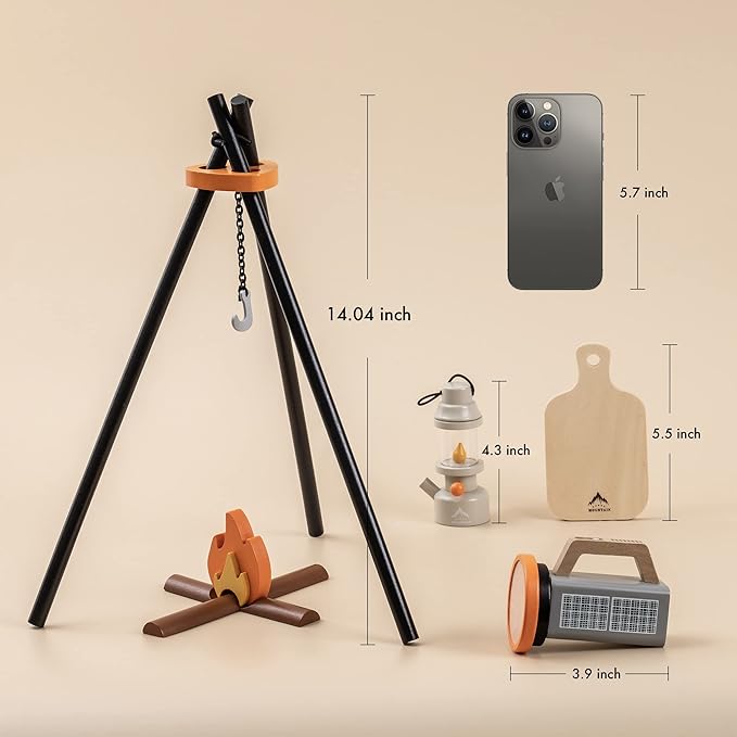 Kids Camping Set 45Pcs with Children’s Shinning Flashlight&Carrying Bag - Outdoor Campfire Toys Set for Toddlers- Cutting Food for Play Kitchen Gear Tools Indoor Outside Boys Girls Birthday Xmas Gifts