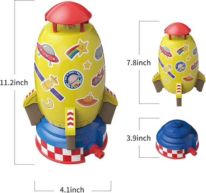 Rocket Sprinklers Kids Toys Outdoor Water Play for Kids 3 Years and Up (Yellow)