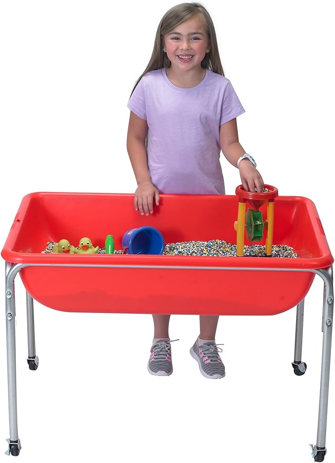 Children's Factory 24" Large Sensory Table, Portable Sandbox, Water Table for Kids, Red