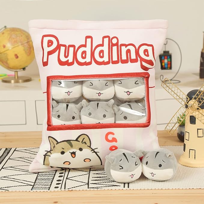 ARELUX Cute Hamster Plush Pudding Pillow:Snack Pillow Toys Bag Removable Stuffed Animal 8Pcs Sets Creative Plush,Soft Hamster Plushie Throw Pillow,Dolls Friends Family Member