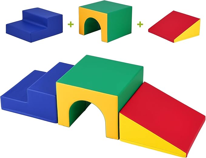 VEVOR Single Tunnel Climber, Toddler Playset, Foam Climbing Blocks for Toddlers, Kids Tunnel Maze with Stairs and Ramp, Indoor for Toddlers and Preschoolers Easy to Clean, 3 pcs (Assorted)