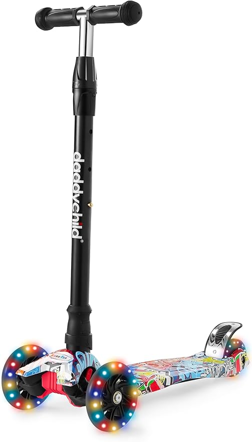 Scooters for Kids 3 Wheel Kick Scooter for Toddlers Girls & Boys, 4 Adjustable Height, Lean to Steer, Extra-Wide Deck, Light Up Wheels for Children from 3 to 14 Years Old