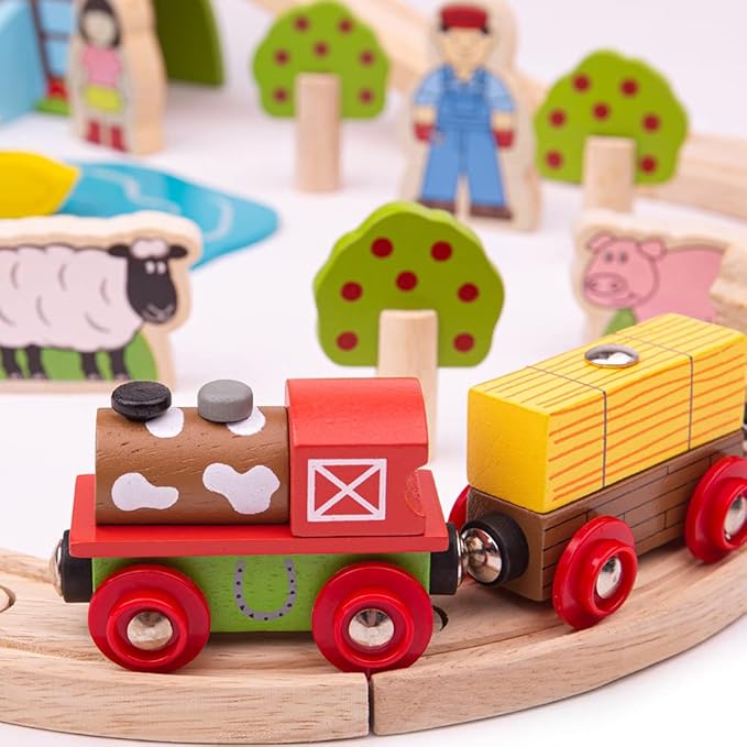 Bigjigs Rail Wooden Farm Train Set - 44 Play Pieces