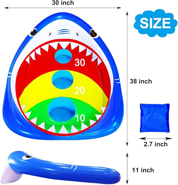 Kids Fun Pool Toys,Inflatable Shark Cornhole Board Floating Water Game Outdoor Swim Play for Adults Family,Cool Summer Party Gift for 6 7 8 9 10 12 Year Old Boy Girl Teen