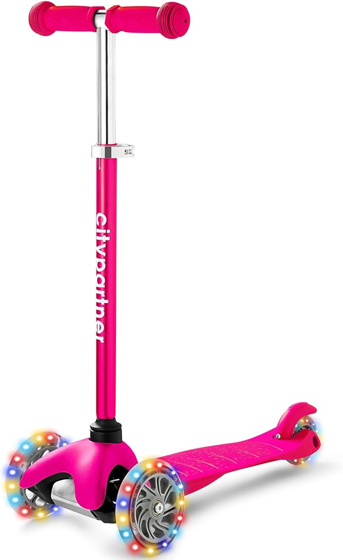 Kids 3-Wheel LED Kick Scooter - Adjustable Height, Lean-to-Steer for Boys & Girls Ages 3-8