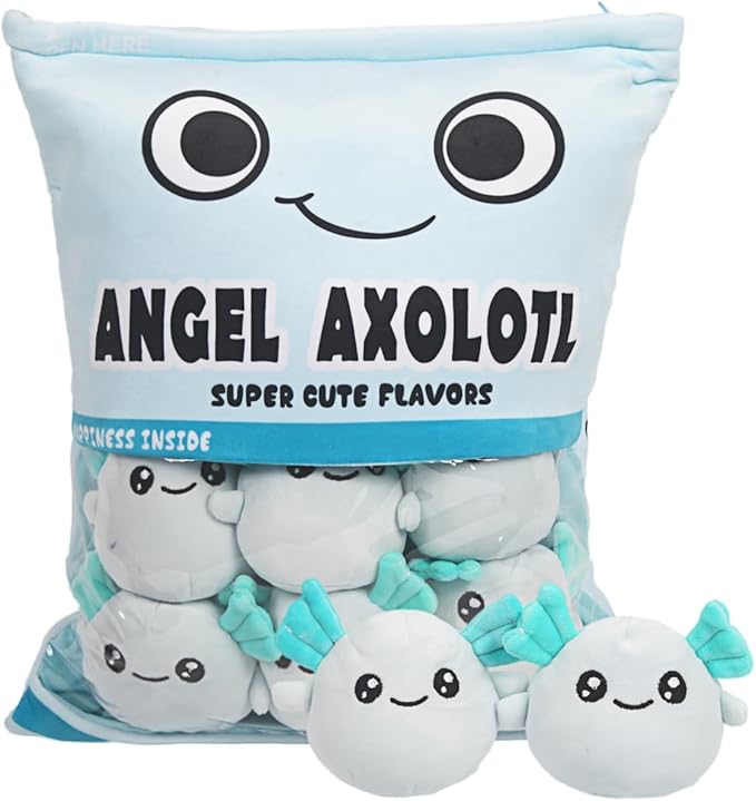 ARELUX Cute Axolotl Plush Pillow:Removable Stuffed Animal Bag Plushie 6Pcs Sets Stuffed Salamander Throw Pillow Soft Blue Axolotl Plush Toys Doll Creative Birthday Friends Family Member