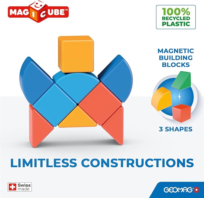 Geomag Swiss-Made MagiCube 9-Piece Magnetic Animal Shapes Building Set, Shaped Stacking Blocks for Toddlers & Kids Ages 1-5, STEM Educational Toy, Creativity, Imagination, Early Learning Fun