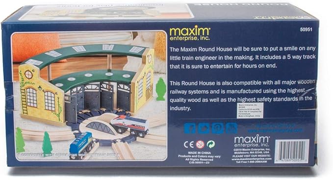 inc. Wooden Train Round House Combo with Rotating Turntable, Train Shed to House 5 Engines or Cars, Wooden Train Track Accessories Compatible with Major Brand Railway Sets