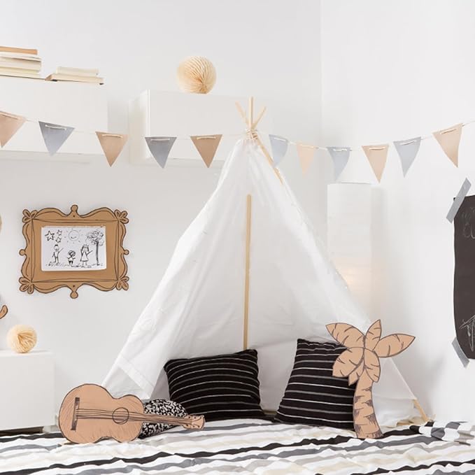 12 Packs Teepee Tent for Kids with 10FT String Lights, Play Teepee Tent for Girls & Boys, Indoor Outdoor Foldable Tents for Birthday Party Boho Sleepovers Party Pajama Party (White)