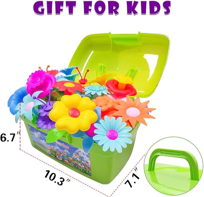 Scientoy Flower Garden Building Toys, Girl Toys Build a Garden, 130 PCS Flower Pretend Gardening Gift for Kids, Floral Arrangement Playset for Age 3-7 Year Old Child Educational Activity
