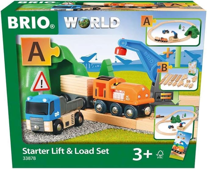 BRIO Starter Lift&Load Set Wooden Toy Train Durable | Child Safe | Encourages Creativity | Compatible with All Wooden Railway Sets | Includes Engine, Lorry, Wagon, Track and More