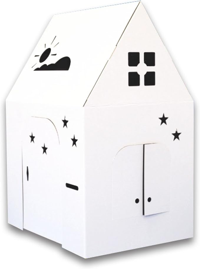 Easy Playhouse - Kids Art and Craft for Indoor and Outdoor Fun, Color, Draw, Doodle on this Blank Canvas – Decorate and Personalize a Cardboard Fort, 34" X 27" X 48" - Made in USA, Age 3+