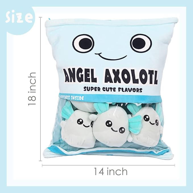 ARELUX Cute Axolotl Plush Pillow:Removable Stuffed Animal Bag Plushie 6Pcs Sets Stuffed Salamander Throw Pillow Soft Blue Axolotl Plush Toys Doll Creative Birthday Friends Family Member