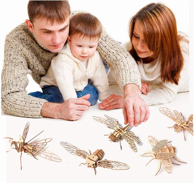 3D Wooden Insect Puzzle - 6 Piece Set Insect Animal Skeleton Assembly Model Puzzle - DIY Wooden Crafts 3D Puzzle - STEM Toys Gifts for Kids and Adults Teens Boys Girls