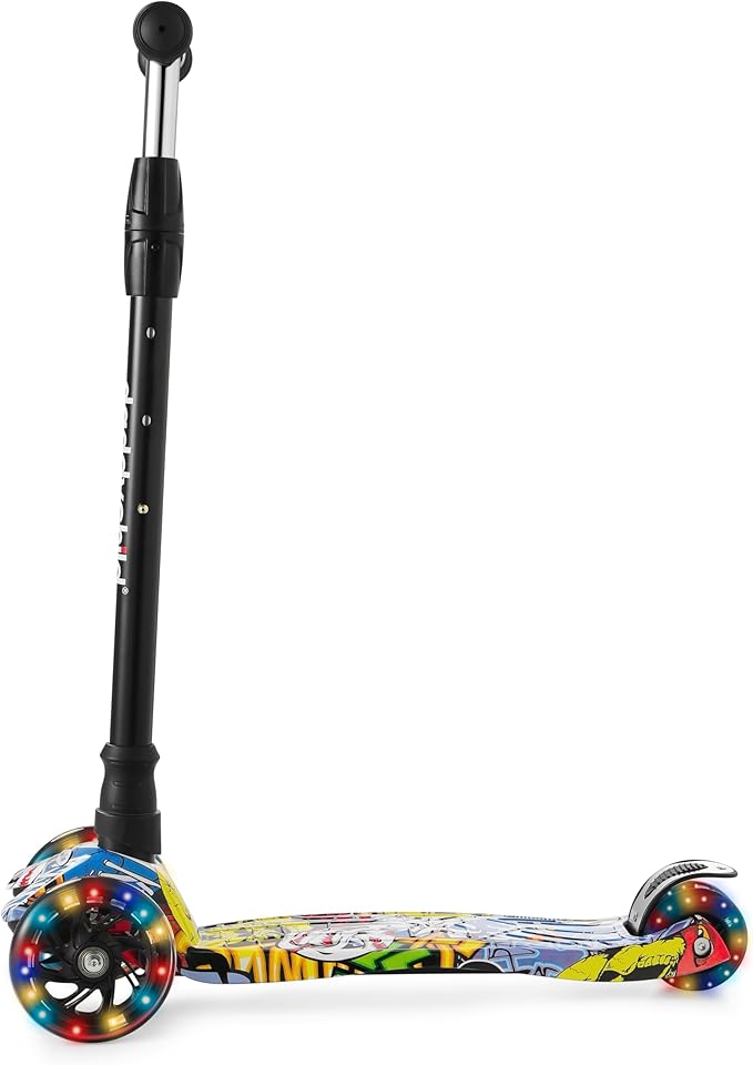 Scooters for Kids 3 Wheel Kick Scooter for Toddlers Girls & Boys, 4 Adjustable Height, Lean to Steer, Extra-Wide Deck, Light Up Wheels for Children from 3 to 14 Years Old