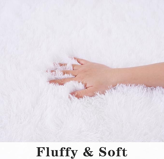 Super Fluffy Area Rug for Bedroom, Modern Shag White Area Rugs, Soft Plush Small Carpet for Kids,Girls Boys and Teens Decorations for Living Room Dorm Nursery Classroom, 8x10 Feet