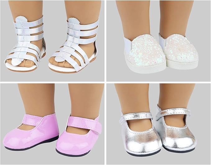 Ecore Fun 18 Inch Girl Doll Accessories Includes Random Style 9 Pairs of Shoes Fit for 18 Inch Girl Doll Shoes Including Snow Boots, Leather Shoes, Sandals, Slipper