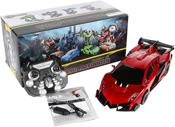 SainSmart Jr. Remote Control Car, Transform Robot RC Cars for Kids Toys, 1:14 Scale Car with One-Button Deformation, 360°Drifting, and Realistic Engine Sound, Gifts for Boys Girls Aged 8+, Red