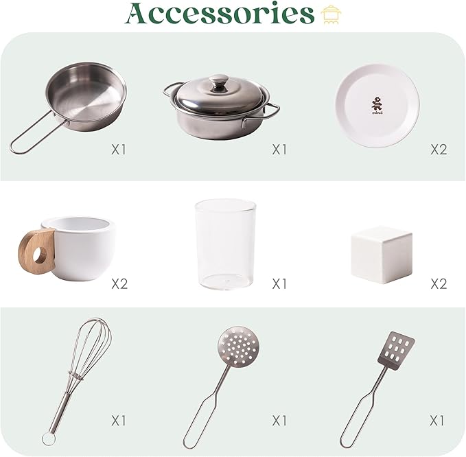 ROBOTIME Play Kitchen for Kids Toddlers, Wooden Pretend Play Kitchen Set Toy with with Fridge, Ice Maker, Coffee Maker, Toys Kitchen Gift for 3+ Year Old Kids, Girls & Boys