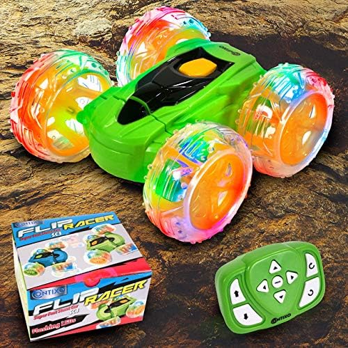 Contixo RC Stunt Car 4WD 2.4GHz, Green Double-Sided 360° Rotating Remote Control Cars with LED Lights, for Kids Girls Boys Age 4-12
