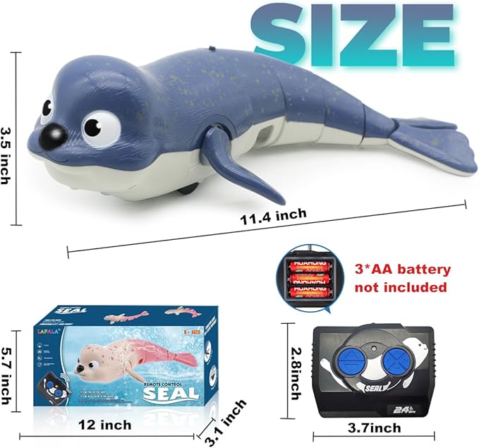 Pool Toys Amphibious Remote Control Seal on Land Water 2.4Ghz Rechargeable Battery Remote Control Shark for Robot Toys Pool for Kids 8-12 Years Old Boys Girls 8,9,10,Upgrade Version Blue