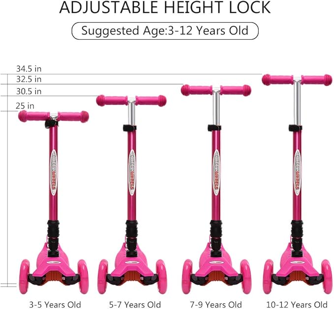 ChromeWheels Scooters for Kids, Deluxe Kick Scooter Foldable 4 Adjustable Height 132lbs Weight Limit 3 Wheel, Lean to Steer LED Light Up Wheels, Best Gifts for Girls Boys Age 3-12 Year Old