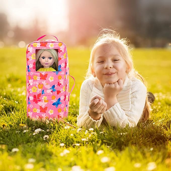 ZITA ELEMENT Quality 14.5 Inch Girl Doll Butterfly Design Carrier Case Travel Bag for 14-14.5 Inch Doll Accessories