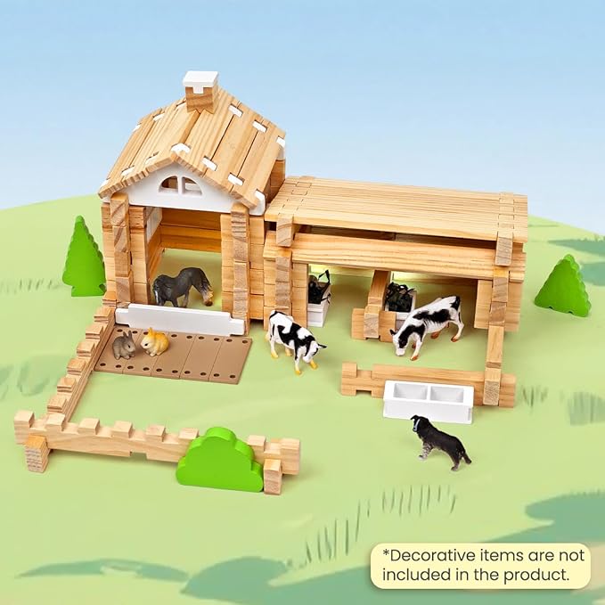 Jovi-mindly&Notchies 107 Pcs Wooden Blocks Toys with Door and Windows,Classic Old Fashioned Toys,Wooden Building Blocks for Kids Ages 4-8 Boys and Girls,FSC Certified,Graduate Gifts