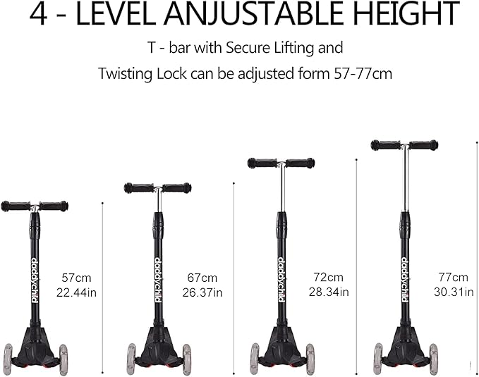 Kids Kick Scooter, 3 Wheeled Scooter for Kids, Child/Toddlers Toy, Adjustable Height, Anti-Slip Deck, Flashing Wheel Lights, for Boys/Girls 3-12 Year Old