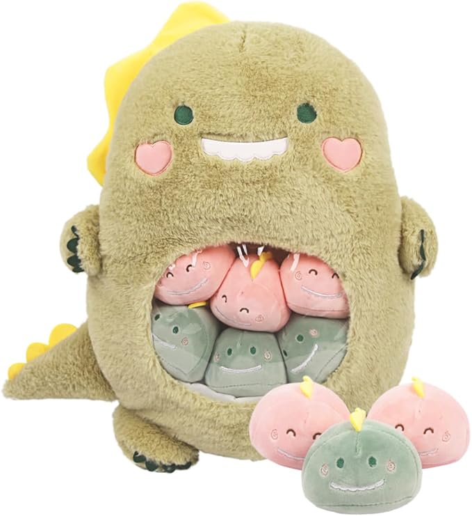 ARELUX Cute Dinosaur Plush Pudding Pillow:Snack Pillow Toys Bag Removable Stuffed Animal 8Pcs Sets Creative Plush,Soft Dino Plushie Animal Throw Pillow,Dolls Friends Family Member