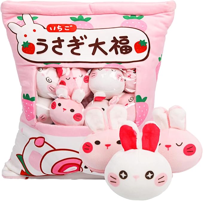 ARELUX Cute Bunny Plush Pudding Pillow:Snack Pillow Toys Bag Removable Stuffed Animal 8Pcs Sets Creative Plush,Soft Rabbit Bunny Plushie Animal Throw Pillow,Dolls Friends Family Member