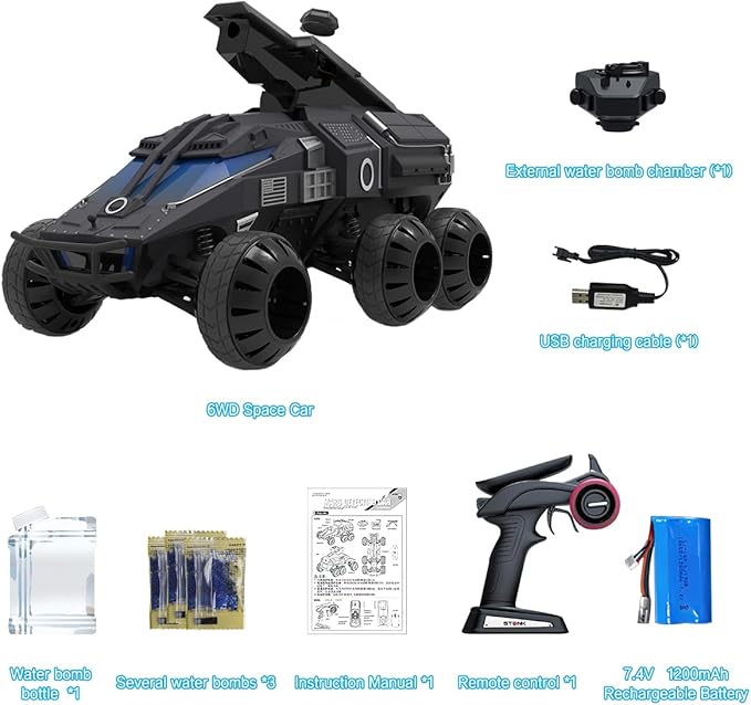 Mostop Remote Control Car, 1200pcs Water Shots RC Crawler 6WD Hobby RC Cars for Kids Boys, 1/12 Scale Off-Road Rock Crawler RC Car Space Vehicle Toy Gift with Speed & Steering Control Car