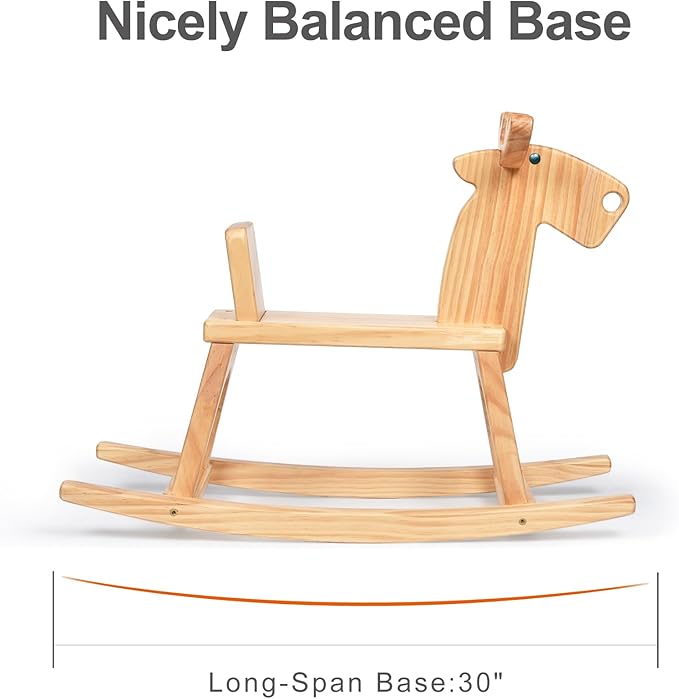 Kid Wooden Rocking Horse, Baby Ride On Toy Rocker for Toddler, Rocking Reindeer w/backrest Ideal Birthday Christmas/Birthday Gift for Boys & Girls (Natural)