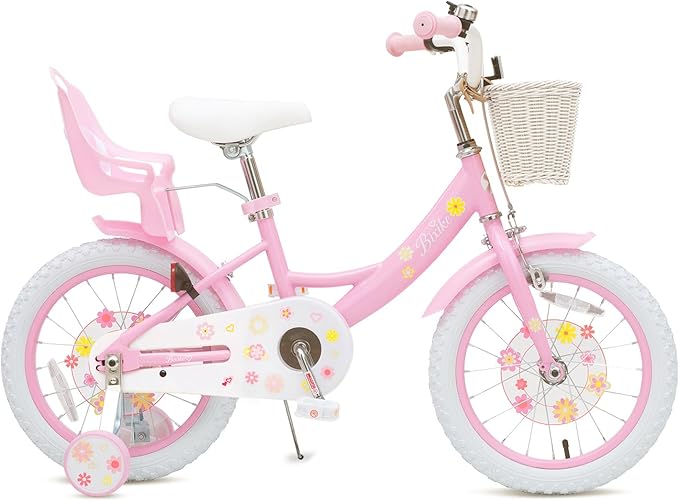 Girls Bike with Basket for Toddlers and Kids Aged 3-14 Years Old, 14 16 18 Inch with Training Wheels & Doll Seat, 20 Inch with Kickstand & Rear Rack, Princess Style Bicycle for Gift