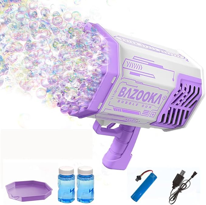 Bubble Gun Bubble Machine Gun 69 Holes Automatic Bubbles Machine for Kids Adults Outdoor Toys Gift for Birthday Wedding Party Bubble Blaster for Indoor Bubble Blower Toddlers - Purple Bubble Makers