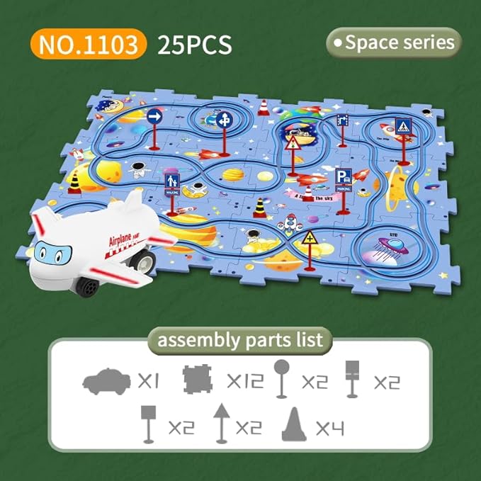 25PCS Puzzle Racer Kids Car Track Set, Space Jigsaw Puzzle Racer Car Track Set Puzzle Track Car Play Set Preschool Gifts for Kids Christmas Birthday Gift for Boys Girls