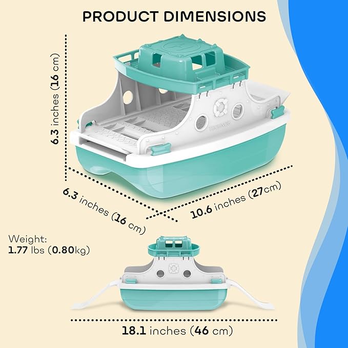 Ferry Boat Kids Bath Toy Set – 17 Pcs Toddler Pool Toys with Stacking Cups, Toy Ferry Boat, Train, 2 Cars & A Helicopter Addition for Fun Water Play, Toddler Bath Toys for 1 Year Old & Up