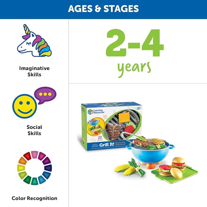 Learning Resources New Sprouts Grill It! Barbecue Set - 22 Piece Set, Ages 18+ Months Toddler Learning Toys, Preschool Toys, Pretend Play Food, Outdoor Play Food Toys