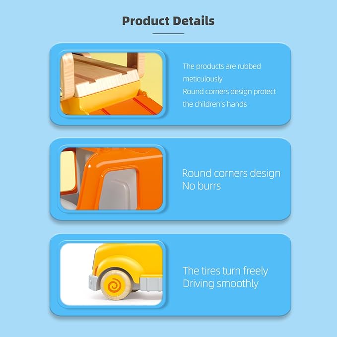 Toddler Car Toys for 2 3 4 5 Years Old Kids, Transport Carrier Truck Toy with 4 Wooden Vehicle, 24IN Foldable Track Trailer with Light & Sound Effects, Best Gift Choice for Christmas, Birthday