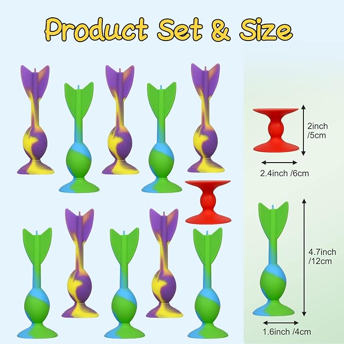 4.7 "Large Size 10 Pack Silicone Suction Colorful Darts with 1 Bullseye Sucker Sports Throwing Game Toy Set, Outdoor Indoor Game Sports