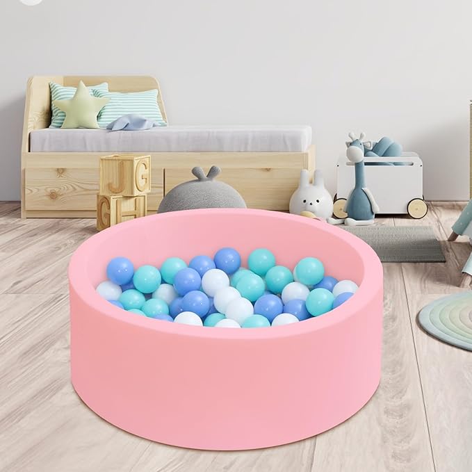Baby Ball Pit 27.6" Soft Round Memory Foam Ball Pits NOT Included Balls Indoor Outdoor Playpen for Babies Toddlers Kids Great Gift for Girls Boys, Pink