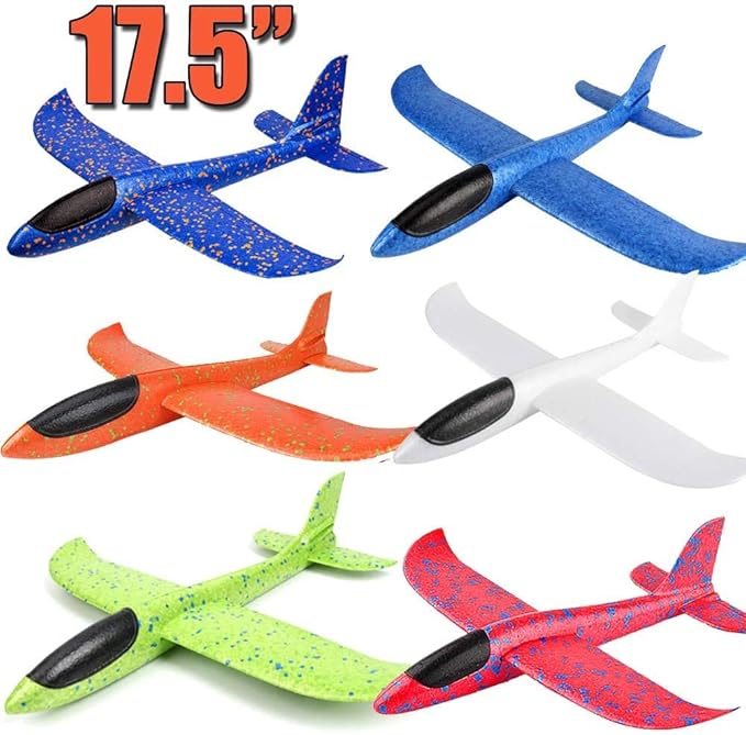 BooTaa 6 Pack Airplane Toys, 17.5" Large Throwing Foam Plane, 2 Flight Mode Foam Gliders, Birthday Gifts for Kids 3 4 5 6 7 8 9 10 11 12 Year Old Boys Kids Girls, Outdoor Yard Family Game Toys