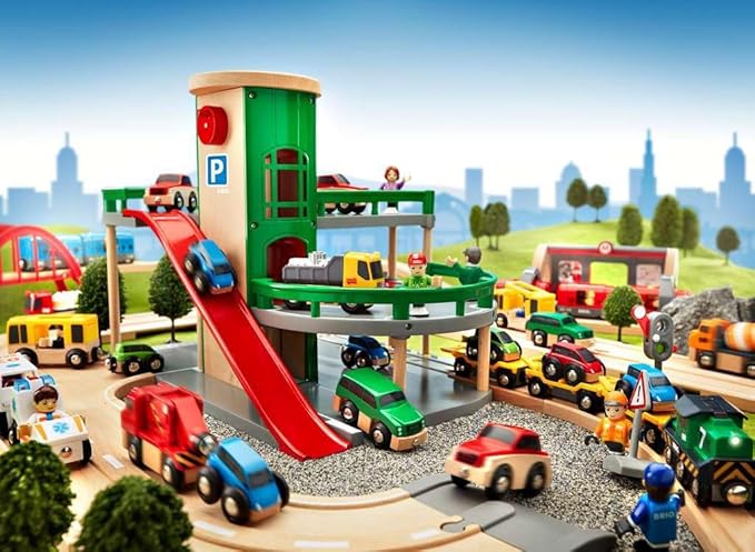 BRIO World 33204 Parking Garage - Ultimate Toy Train Accessory | Interactive Play | Compatible with All BRIO Train Sets | FSC Certified Wood Material | Ideal for Kids Age 3 and Up