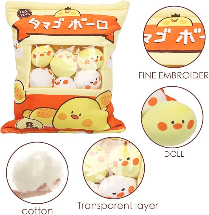 ARELUX Cute Chicken Plush Pudding Pillow:Snack Pillow Toys Bag Removable Stuffed Animal 8Pcs Sets Creative Plush,Soft Duck Chick Plushie Animal Throw Pillow,Dolls Friends Family Member