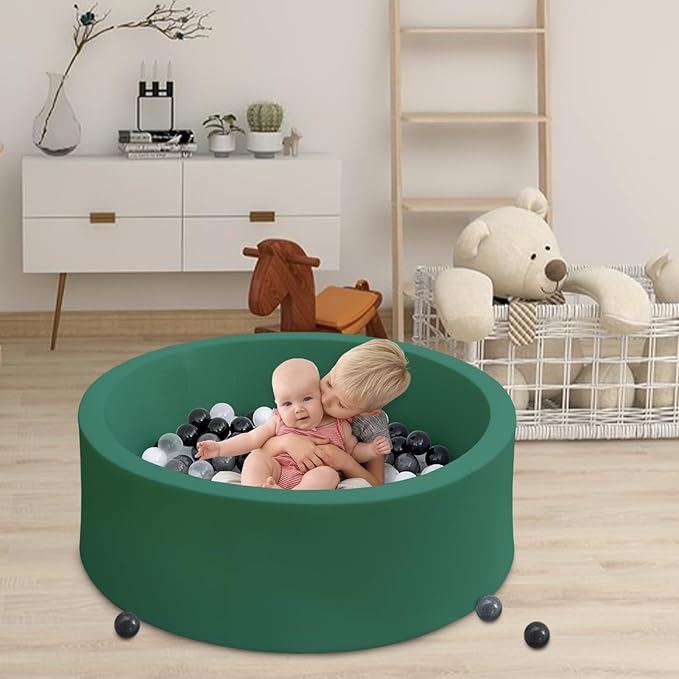 Baby Ball Pit 35.4" Soft Round Memory Foam Ball Pits NOT Included Balls Indoor Outdoor Playpen for Babies Toddlers Kids Great Gift for Girls Boys, Dark Green