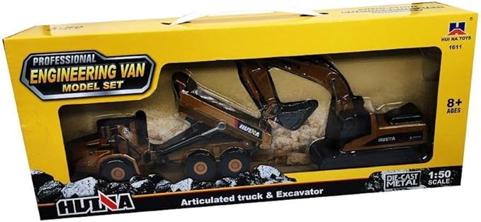 Ailejia 1/50 Scale Articulated Dump Truck Excavator Toy Alloy Models Construction Vehicle s Model Engineering Car Toy boy Gift (Engineering car Suit)