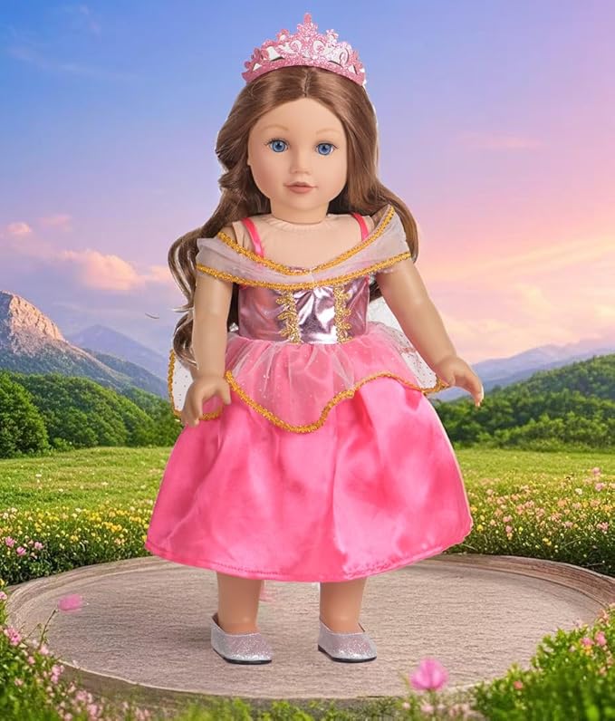 Clothes 6 Sets Princess Dresses Accessories Costume Jasmine Aurora Belle Snow White for 18 Inch Dolls