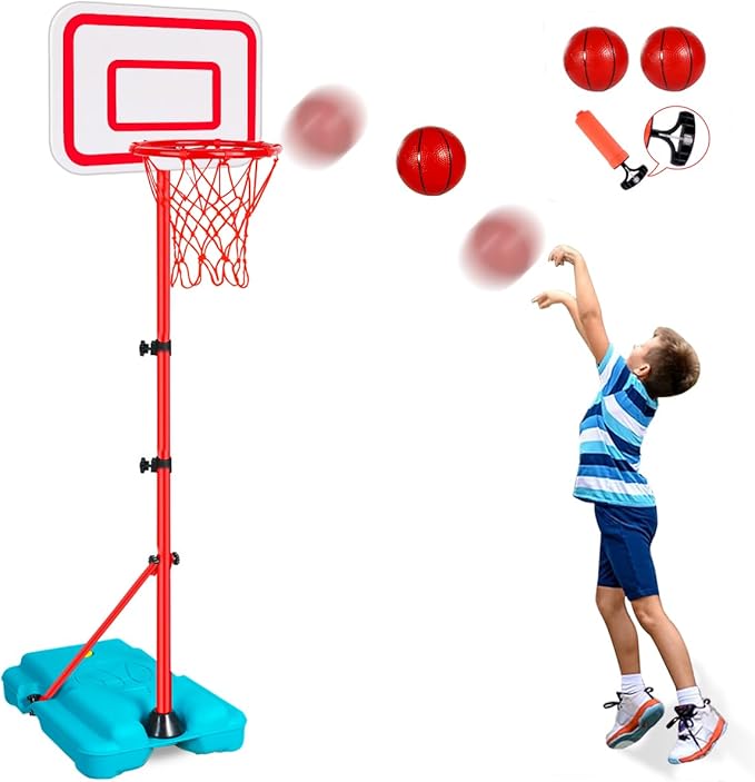 Kids Basketball Hoop Adjustable Height 2.9 ft-6.2 ft Toddler Basketball Hoop for Kids Indoor Outdoor Play Portable Basket Ball Goal Backyard Outside Toys for Boy Girl Age 2 3 4 5 6 7 8