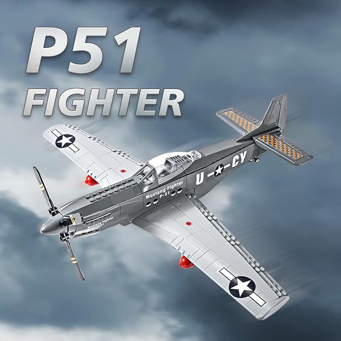 DAHONPA P51 Fighter Military Army Airplane Building Bricks Set, 258 Pieces Air-Force Build Blocks Toy, Gift for Kid and Adult