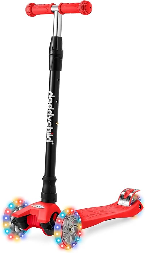 Scooters for Kids 3 Wheel Kick Scooter for Toddlers Girls & Boys, 4 Adjustable Height, Lean to Steer, Extra-Wide Deck, Light Up Wheels for Children from 3 to 14 Years Old